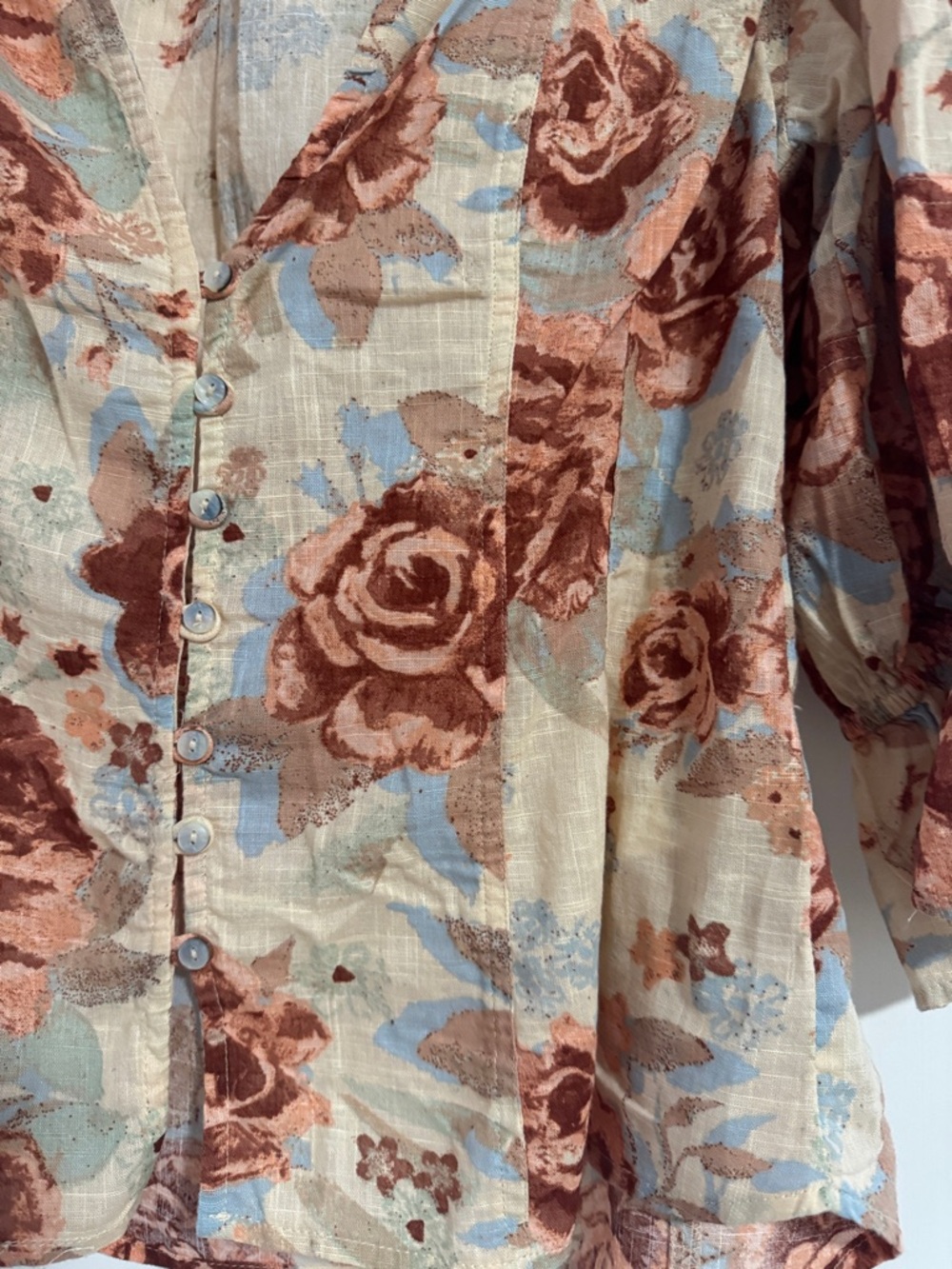 Free People Rust Rose Floral Button-Front Blouse - Picture 2 of 5